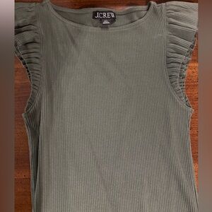 J. Crew Olive Green Ribbed Tank with Ruffle Sleeves